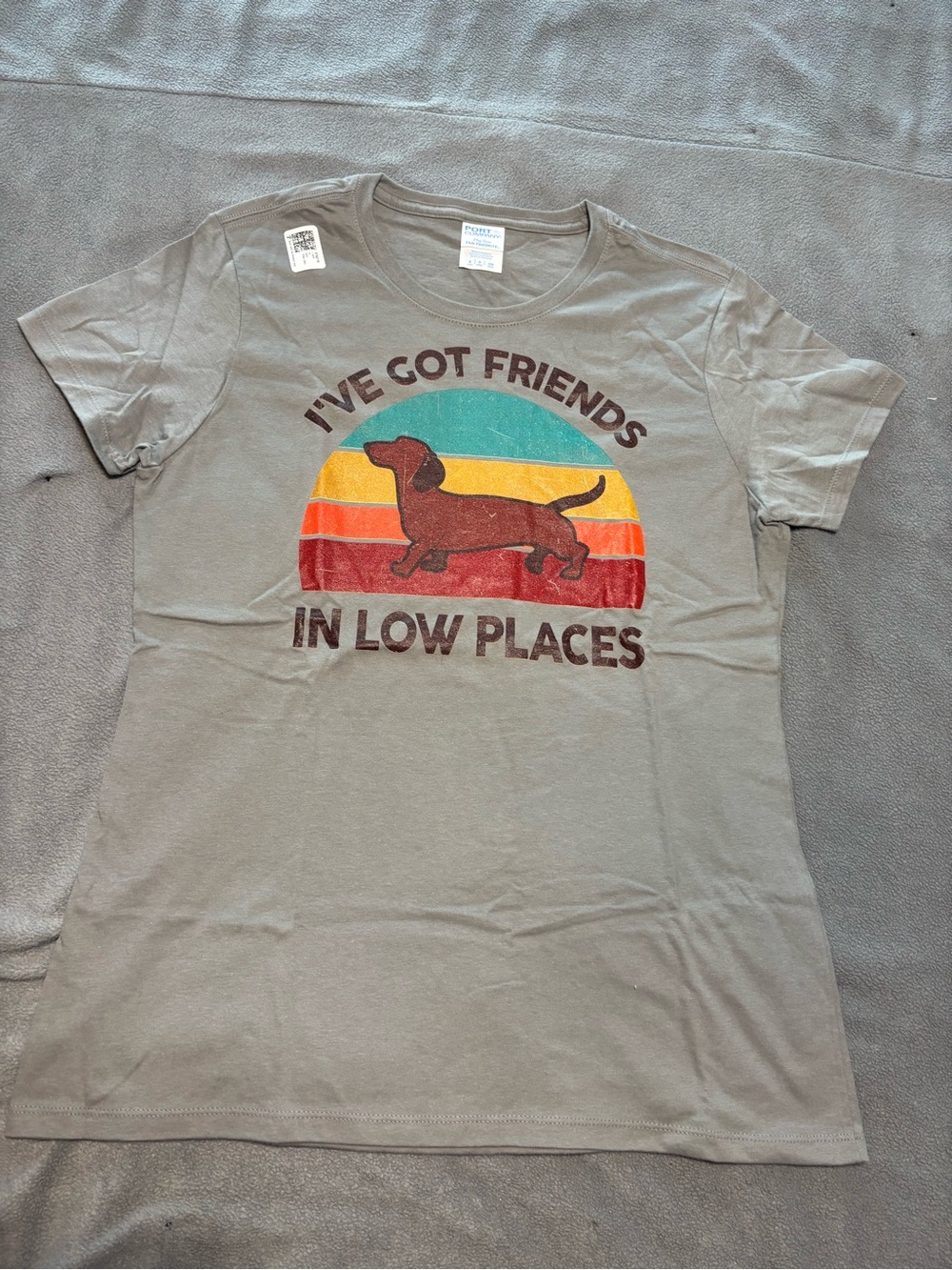Port and Company Dachshund Tee With Retro Rainbow Design